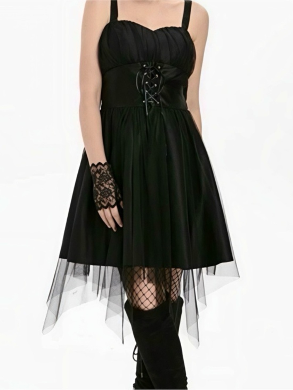 Dressfo | Black Corset Tulle Skirt Dress Goth Punk Formal Dress